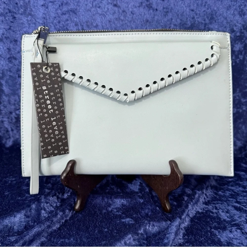 Street Level Pale Blue Clutch‎ Handbag Wristlet Envelope Fold Vegan New w/ Tags